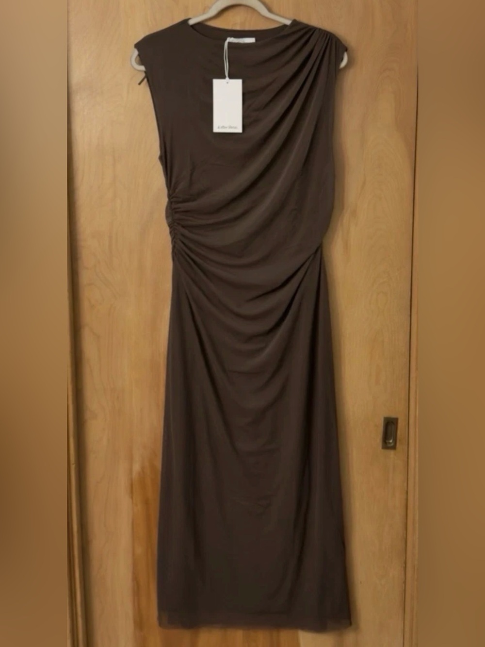 & Other Stories Draped Scrunchy Sleeveless Midi Dress Chocolate Brown Size M NWT
